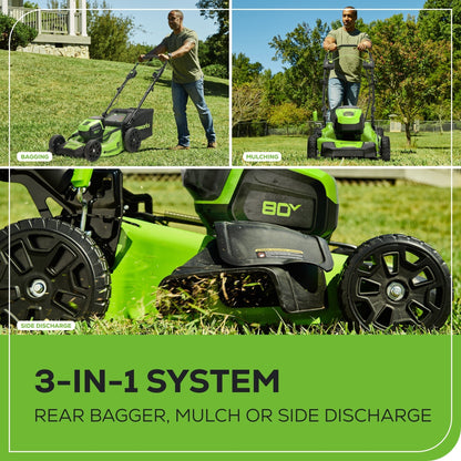 Greenworks 80V 21" Cordless Battery Brushless Self-Propelled Mower 3pc Combo Kit w/ 4.0Ah Battery & Rapid Charger - 1356502