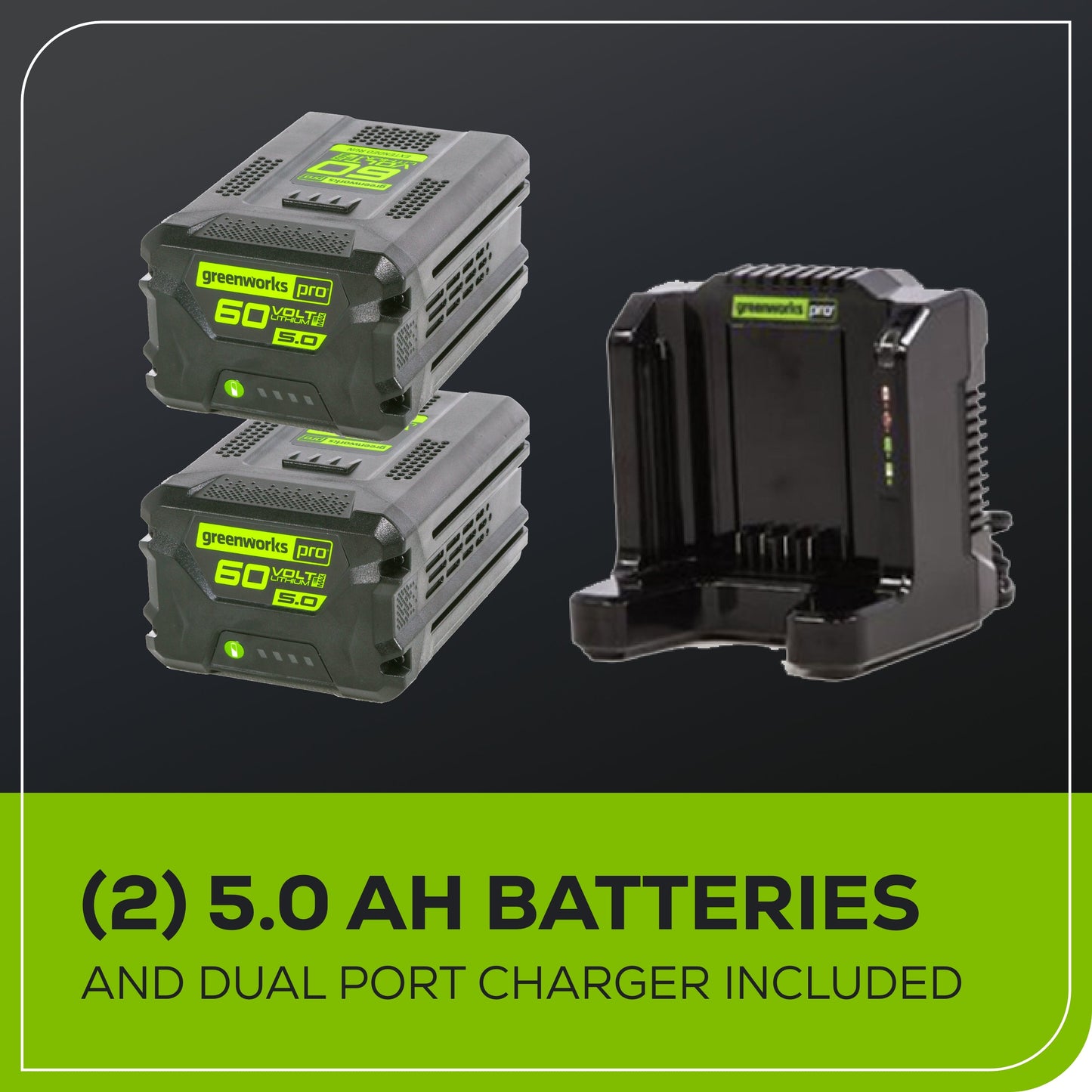 Greenworks 60V 22" Cordless Battery Single-Stage Snow Blower w/ Two (2) 5.0 Ah Batteries & Dual-Port Charger - 2608802