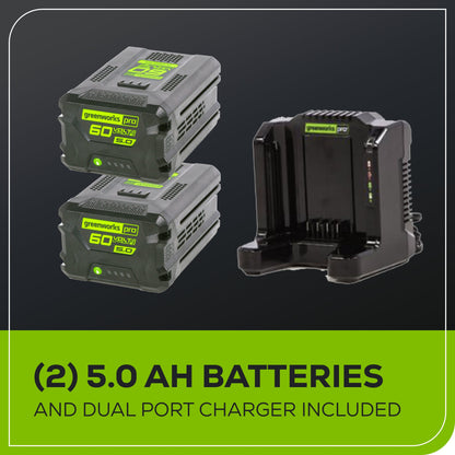 Greenworks 60V 22" Cordless Battery Single-Stage Snow Blower w/ Two (2) 5.0 Ah Batteries & Dual-Port Charger - 2608802