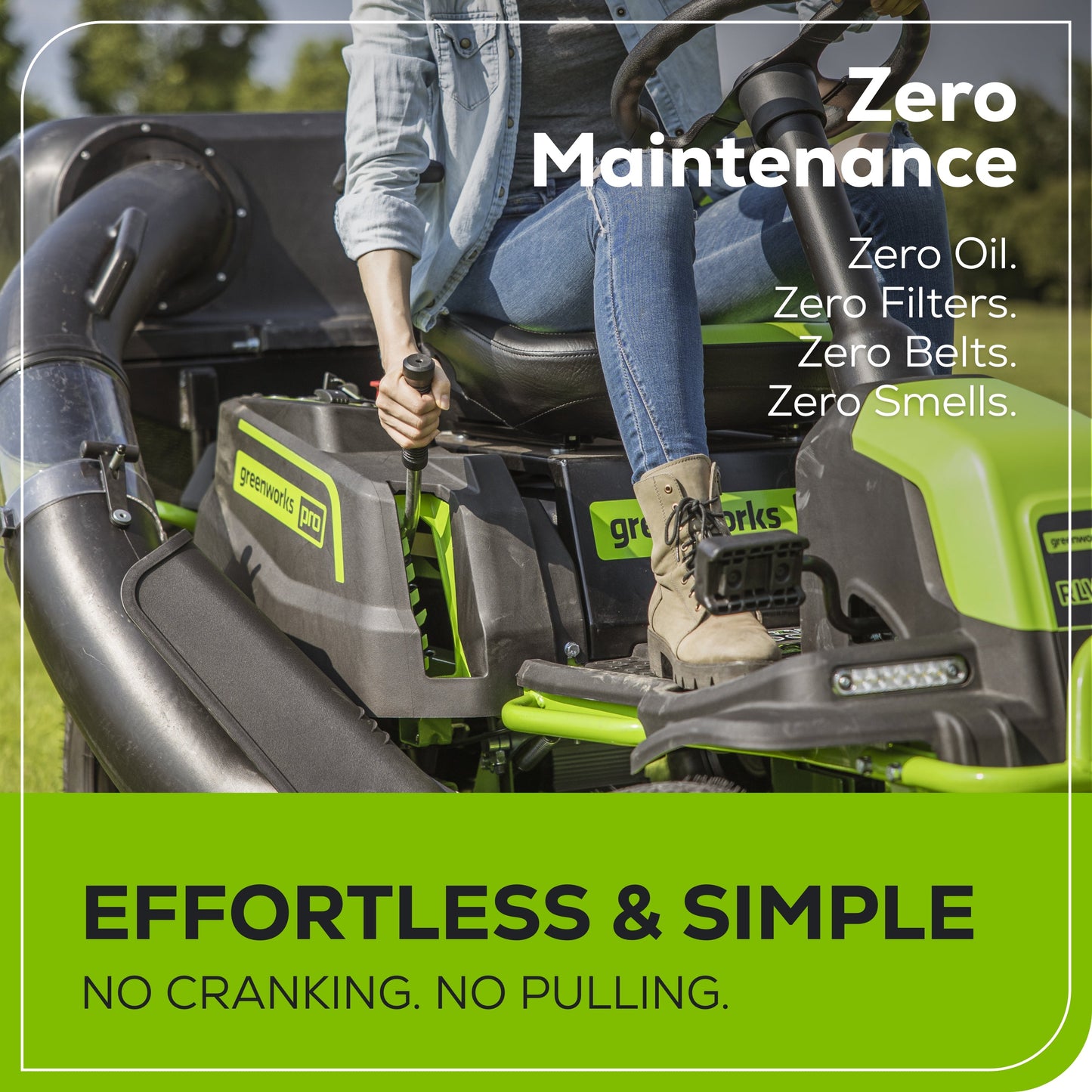 Greenworks 60V 42" Cordless Battery CrossoverT Riding Lawn Mower + Bagger w/ Six (6) 8.0Ah Batteries and Three (3) Dual Port Turbo Chargers - 7419802-VK