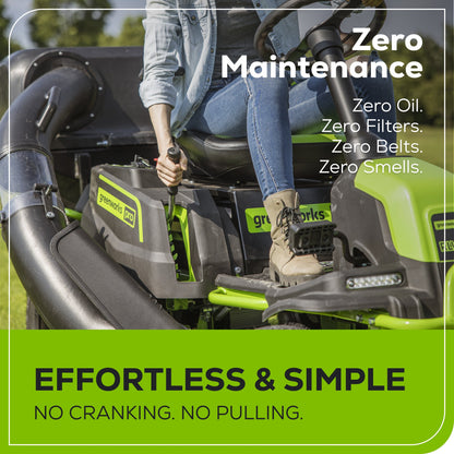 Greenworks 60V 42" Cordless Battery CrossoverT Riding Lawn Mower + Bagger w/ Six (6) 8.0Ah Batteries and Three (3) Dual Port Turbo Chargers - 7419802-VK