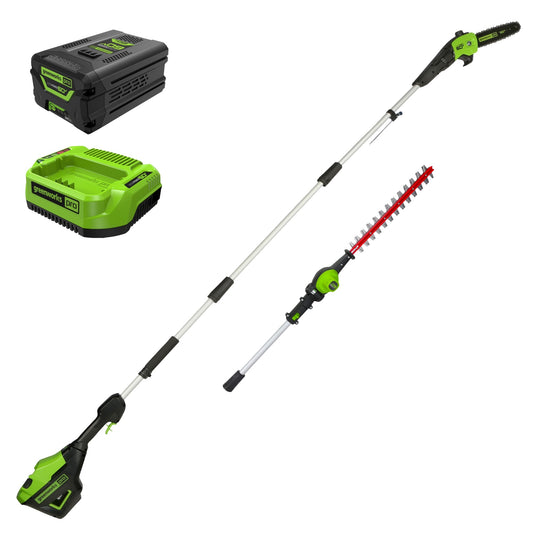 Greenworks 60V 10" Cordless Battery Pole Saw & 20" Pole Hedge Trimmer Combo Kit w/ 2.0 Ah Battery & Charger - 1311902