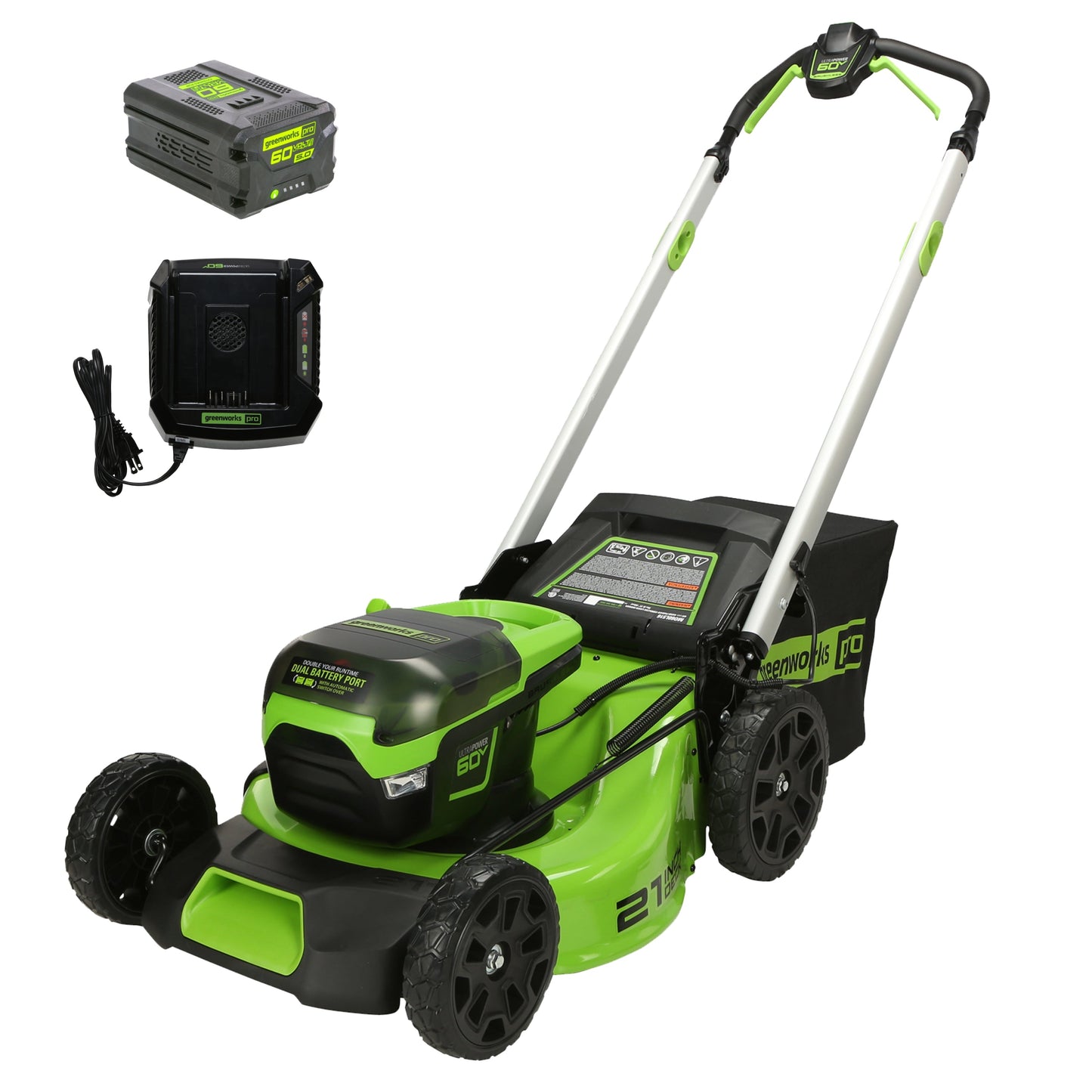Greenworks RENEWED 60V 21" Cordless Battery Push Lawn Mower w/ 5.0Ah Battery & Charger - 2531602VT-OB