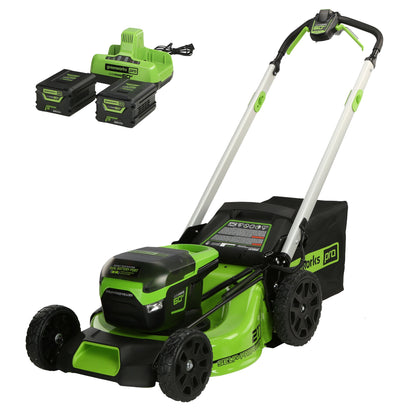 Greenworks RENEWED 60V 21" Cordless Battery Self-Propelled Lawn Mower w/ Two (2) 4.0Ah Batteries & Dual Port Charger - 2531702-OB
