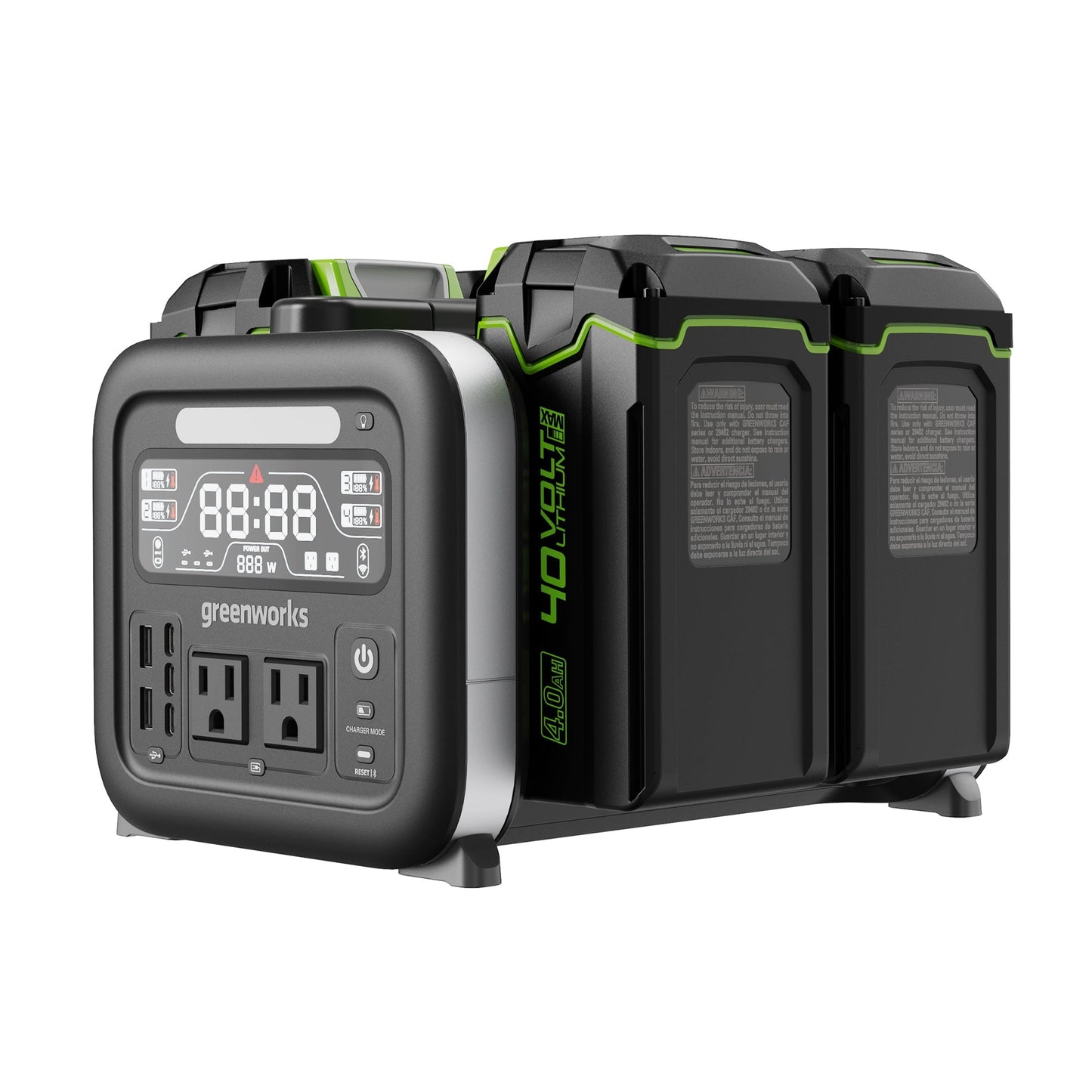 Greenworks Shop Smarter Relax Outdoors40V 500W 4-Slot Inverter Portable Power Station w/ (4) 4.0Ah Batteries & Built-In Charger - 2988302