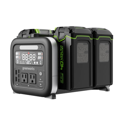 Greenworks Shop Smarter Relax Outdoors40V 500W 4-Slot Inverter Portable Power Station w/ (4) 4.0Ah Batteries & Built-In Charger - 2988302