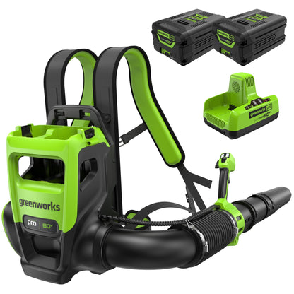 Greenworks Pro 60V 800CFM Cordless Battery Dual Port Backpack Blower w/ (2) 5.0Ah Batteries & Dual Port Charger - 2436102