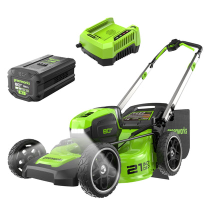 Greenworks 80V 21" Cordless Battery 4-in-1 Push Lawn Mower w/ 5.0Ah Battery & 4A Charger - 2552002
