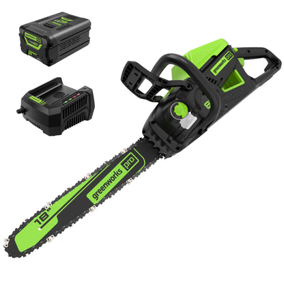 Greenworks 60V 18" Cordless Battery Brushless 2.5kW Chainsaw w/ 5.0Ah Battery & Rapid Charger - 2026102