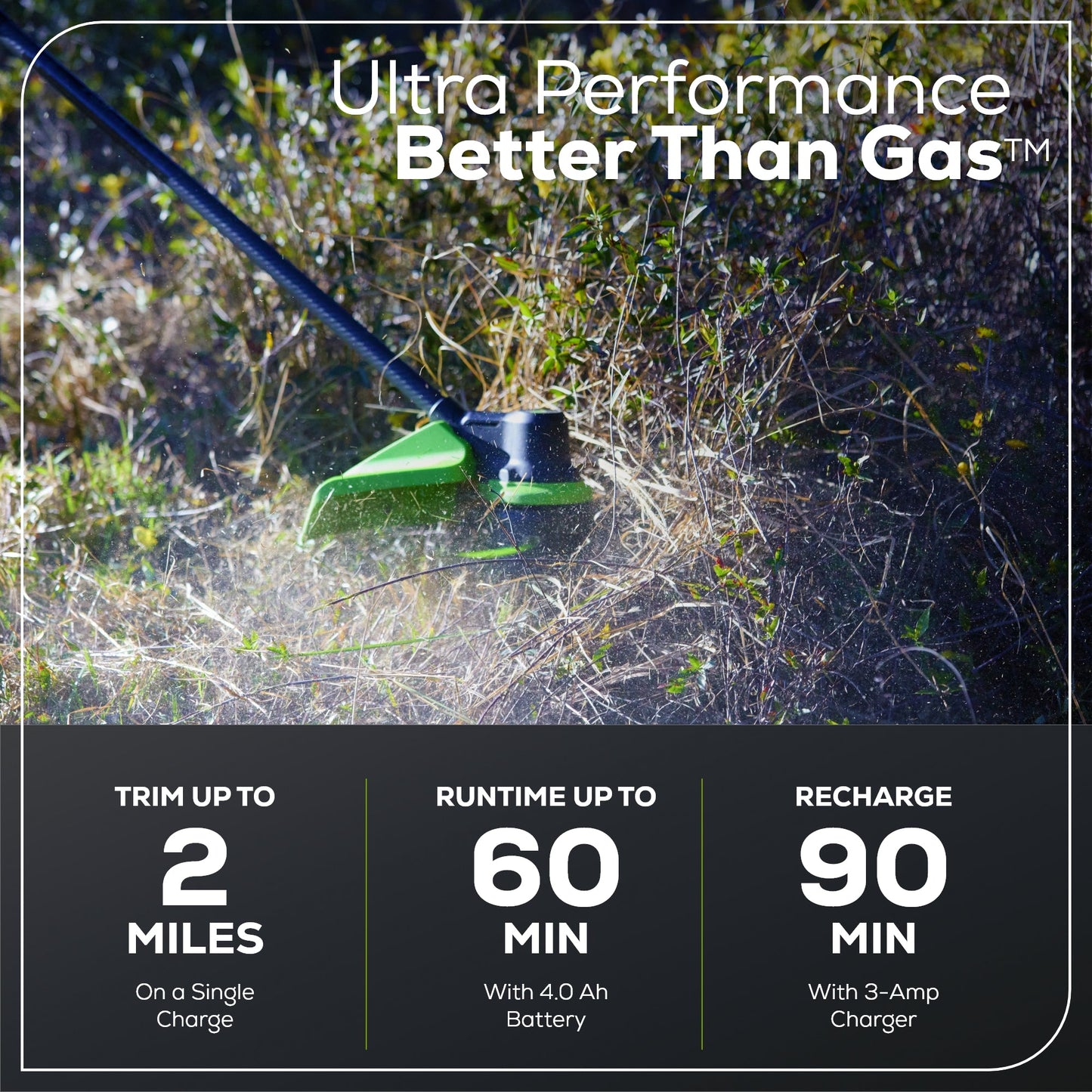 Greenworks 60V 17" Cordless Battery Brushless String Trimmer w/ Carbon Fiber Shaft w/ 4.0Ah Battery & Charger - 2132002