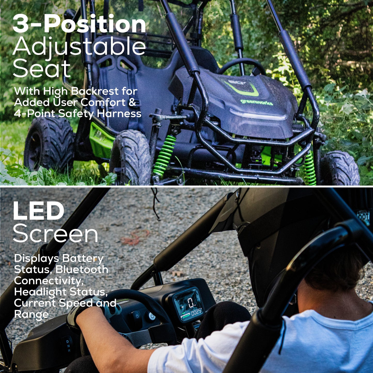 Greenworks 60V Gen 2 STEALTH Series All-Terrain 2-Seat Electric Youth Go-Kart w/ (2) 8Ah Batteries and Dual Port Charger - 7431302