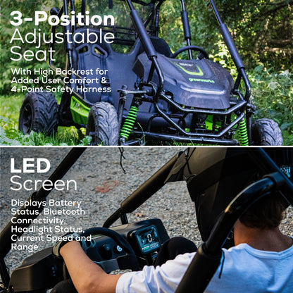 Greenworks 60V Gen 2 STEALTH Series All-Terrain 2-Seat Electric Youth Go-Kart w/ (2) 8Ah Batteries and Dual Port Charger - 7431302