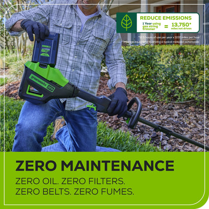 Greenworks 60V 17" Cordless Battery Brushless String Trimmer w/ Carbon Fiber Shaft w/ 4.0Ah Battery & Charger - 2132002
