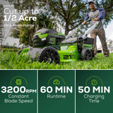 Greenworks 60V 21" Push Mower 5-pc Combo Kit w/ (1) 4Ah Battery, (1) 5.0Ah Battery &(2) Chargers - 1372102-VK