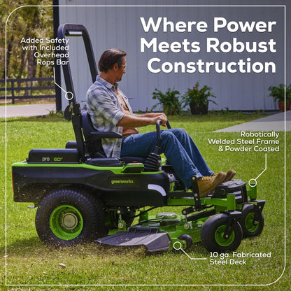 Greenworks 60V 60” MaximusZ Zero Turn w/ (2) 20.0 Ah, (4) 8.0 Ah Batteries & 1.5KW Charger - 7424202