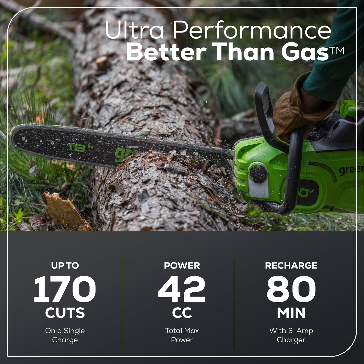 Greenworks 60V 18"Cordless Battery  2.0KW Chainsaw and Hard Case w/ 4Ah Battery and Charger - 2028502