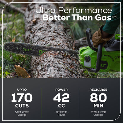 Greenworks 60V 18"Cordless Battery  2.0KW Chainsaw and Hard Case w/ 4Ah Battery and Charger - 2028502