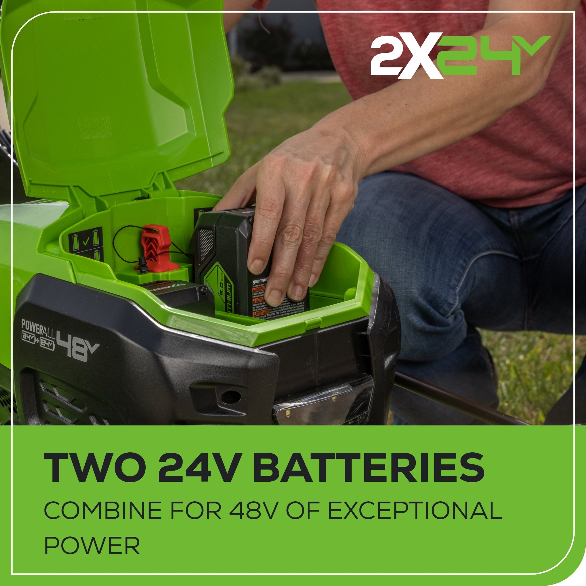 Greenworks 48V (2x24V) 21" Cordless Battery Self-Propelled Mower, 12" String Trimmer & 320 CFM Blower Combo Kit w/ (2) 5.0Ah Batteries & Chargers - 1349002