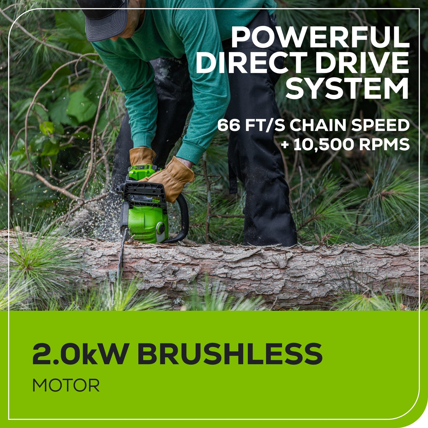 Greenworks 60V 18"Cordless Battery  2.0KW Chainsaw and Hard Case w/ 4Ah Battery and Charger - 2028502