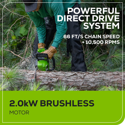 Greenworks 60V 18"Cordless Battery  2.0KW Chainsaw and Hard Case w/ 4Ah Battery and Charger - 2028502