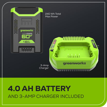 Greenworks 60V 18"Cordless Battery  2.0KW Chainsaw and Hard Case w/ 4Ah Battery and Charger - 2028502