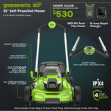Greenworks 60V 21" Cordless Battery Dual Blade Self-Propelled Mower w/ (1) 8Ah battery and 6A Charger - 2546402