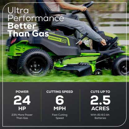 Greenworks 60V 42" Cordless Battery CrossoverT Riding Lawn Mower w/ Six (6) 8.0Ah Batteries and Three (3) Dual Port Turbo Chargers - 7409002