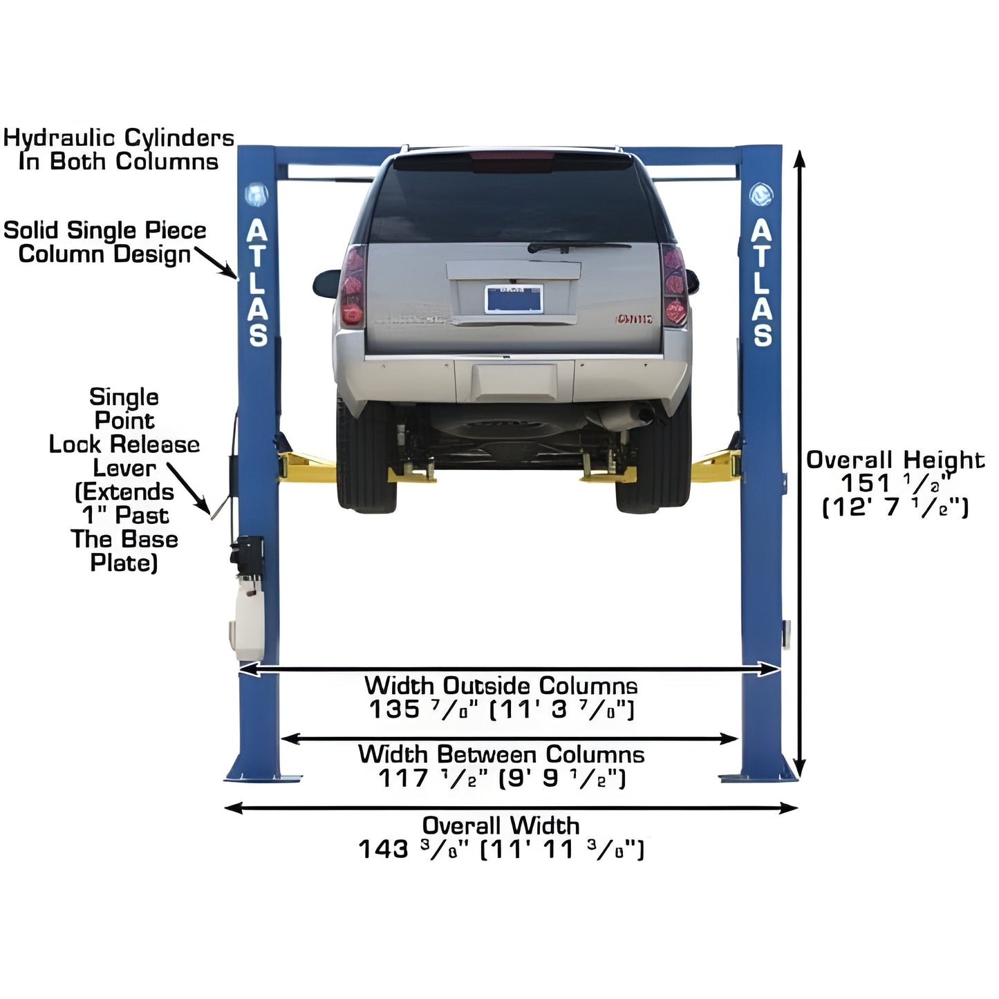 Atlas OHX10000X 10,000 lb Extra Tall 2-Post Lift - ATEATTD-OHX10000X-FPD