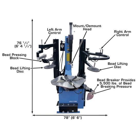 Atlas TC289DAA Extra Large Rim-Clamp Tire Changer w/ Dual Assist Arms - ATETC289DAA-FPD