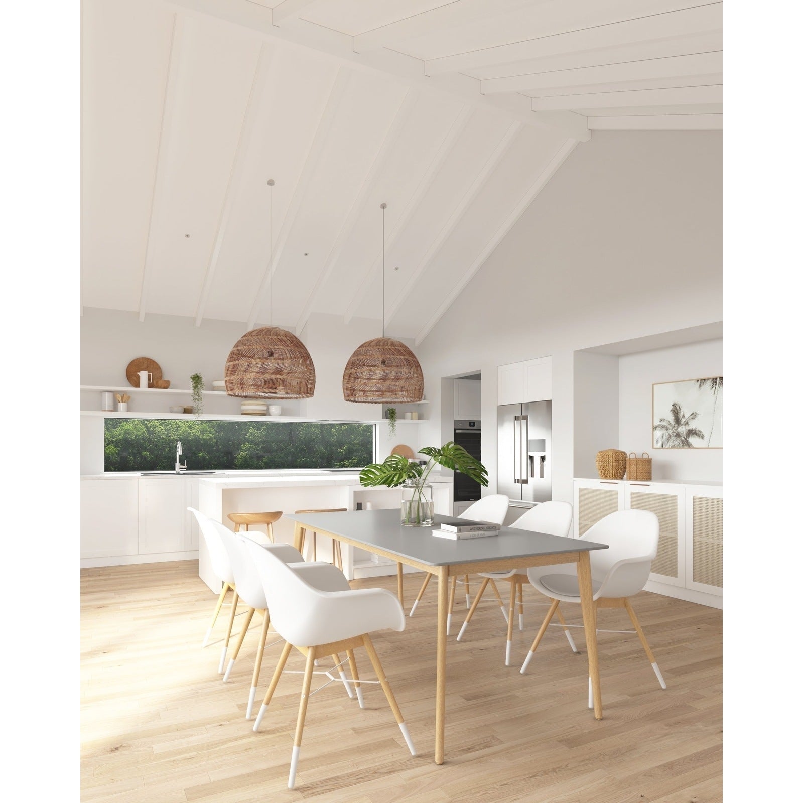 Midtown Concept Aalborg w/Chamonix arm 7-Piece Indoor Dining Set - SC AALBORG RECT_6SC CHAM ARM WHT WHT