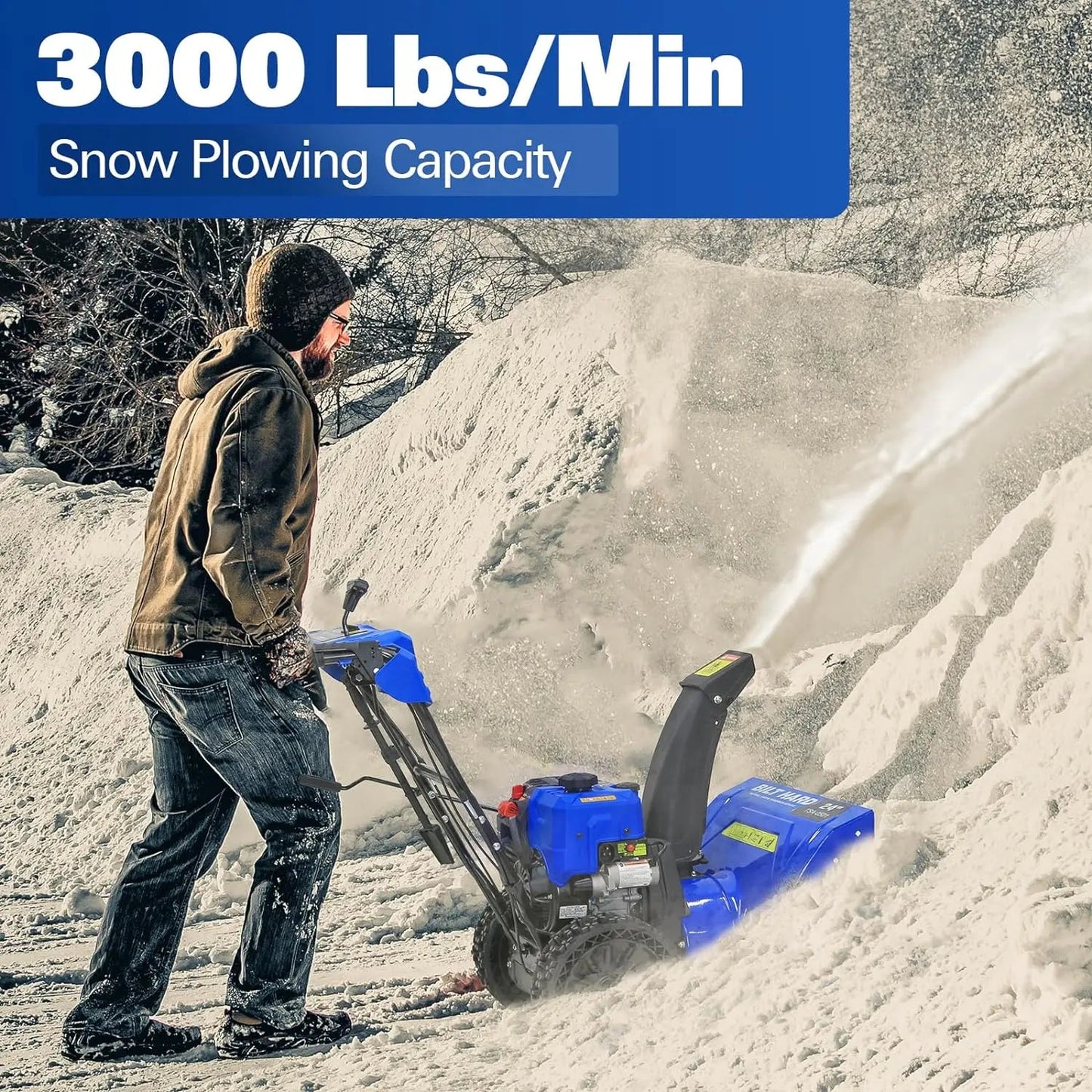 Ace Series 24-Inch 2-Stage Gas Snow Blower: 209cc 7HP 4-Cycle Engine, Electric Start, LED Lights, Self-Propelled, and 13" Flat-Free Wheels - TSA-0501
