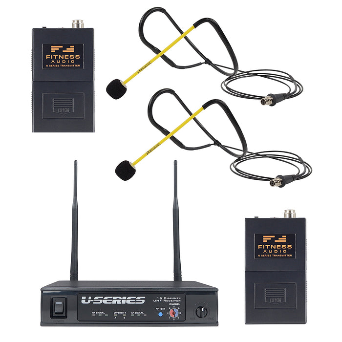 Fitness Audio Uhf Base System with 2 Aeromic Headset Microphones and 2 Bodypack Transmitters - FA-UHF-HEAVY-AEROMIC-520