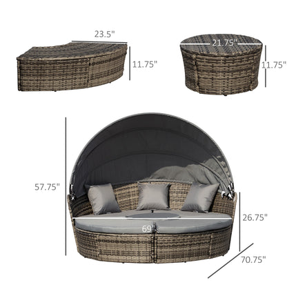 Outsunny 4-Piece Round Convertible Daybed with Adjustable Canopy, Sectional Sofa, 2 Chairs, Table, Gray - 862-021V01GY