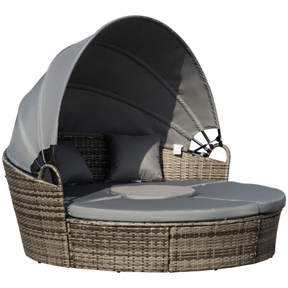 Outsunny 4-Piece Round Convertible Daybed with Adjustable Canopy, Sectional Sofa, 2 Chairs, Table, Gray - 862-021V01GY