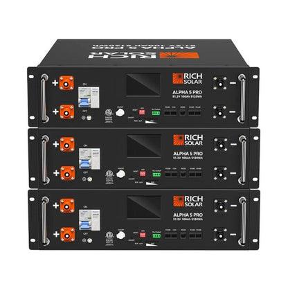 Rich Solar ALPHA 5 PRO Server Rack Battery | 51.2V 100Ah LiFePO4 Battery | 7,000 Lifetime Cycles | 10 Year Warranty | UL1973, UL9540A Certified