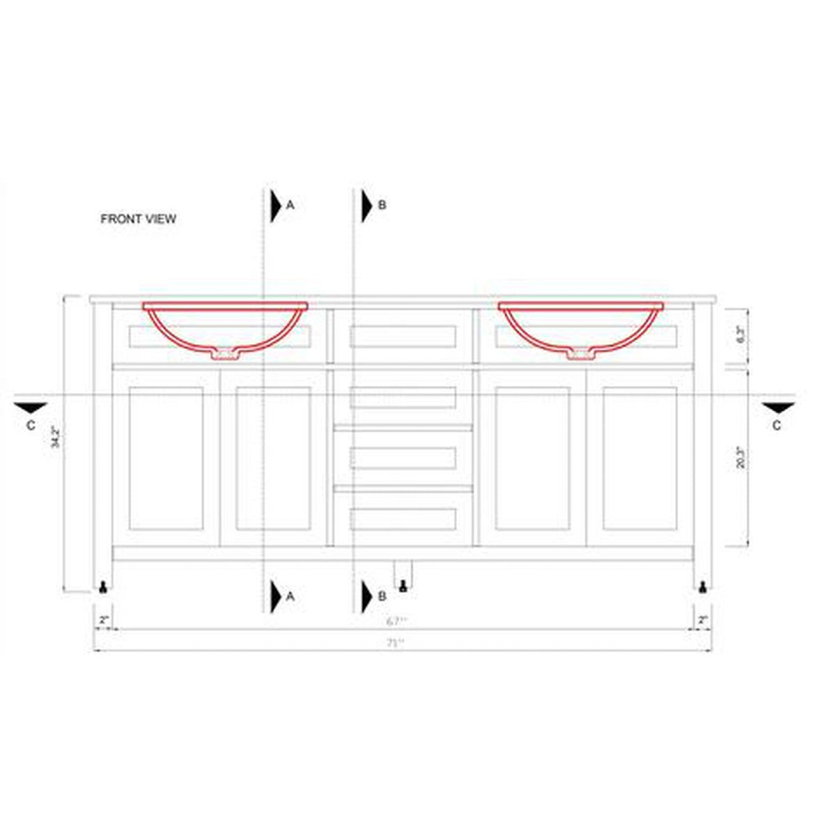 Alya Bath Norwalk 72" Double White Freestanding  Bathroom Vanity With Carrara Marble Top,  - HE-101-72D-W-CWMT + 2x HE-101/102-30-W-MCeramic Sink and Two Mirrors