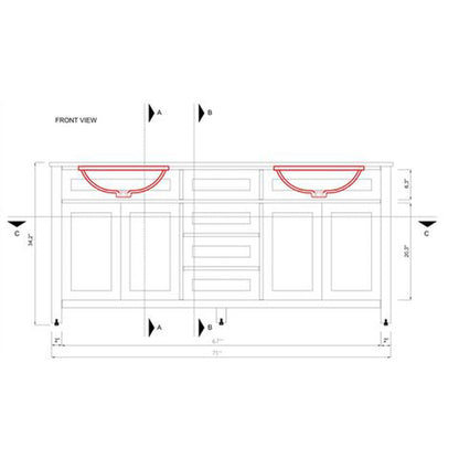 Alya Bath Norwalk 72" Double White Freestanding  Bathroom Vanity With Carrara Marble Top,  - HE-101-72D-W-CWMT + 2x HE-101/102-30-W-MCeramic Sink and Two Mirrors
