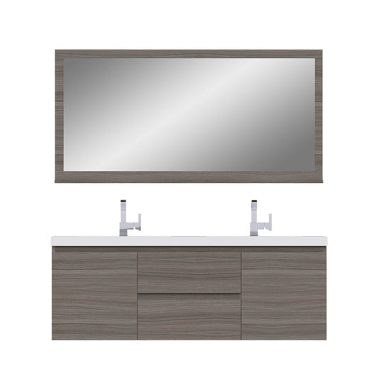 Alya Bath Paterno 60" Double Gray Modern Wall Mounted Bathroom Vanity With Acrylic Top and Integrated Sink - AB-MOF60D-G