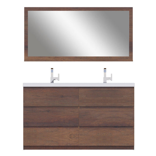 Alya Bath Paterno 60" Double Rosewood  Modern Freestanding  Bathroom Vanity With Acrylic Top and Integrated Sink - AB-MOA60D-RW