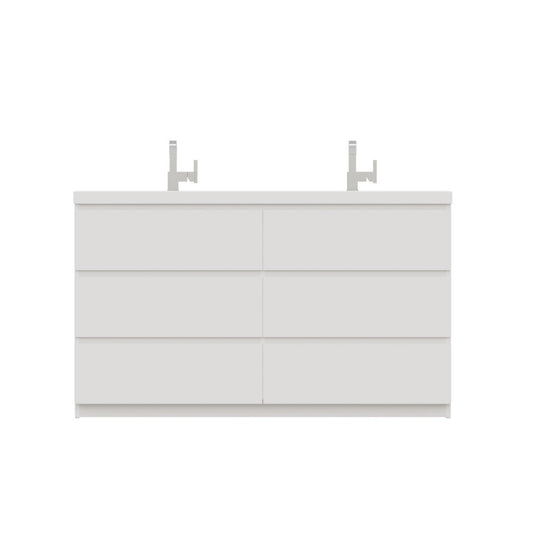 Alya Bath Paterno 60" Double White Modern Freestanding  Bathroom Vanity With Acrylic Top and Integrated Sink - AB-MOA60D-W
