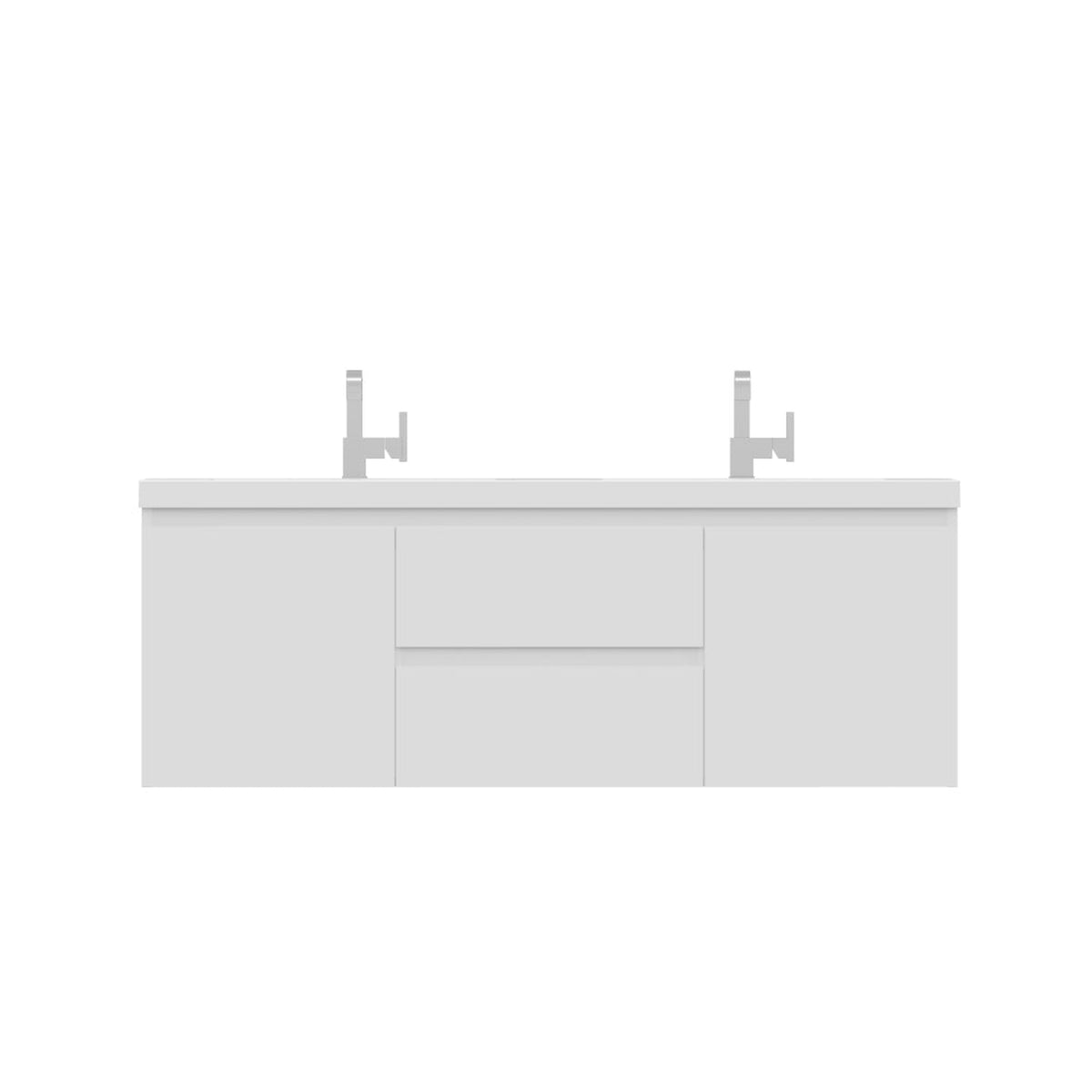 Alya Bath Paterno 60" Double White Modern Wall Mounted  Bathroom Vanity With Acrylic Top and Integrated Sink - AB-MOF60D-W