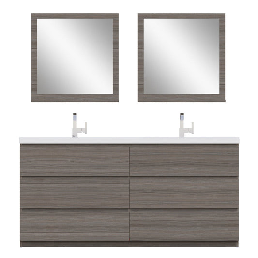 Alya Bath Paterno 72" Double Gray Modern Freestanding Bathroom Vanity With Acrylic Top and Integrated  Sink - AB-MOA72D-G