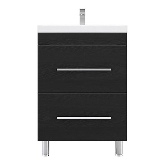 Alya Bath Ripley 24" Single Black Modern Freestanding Bathroom Vanity With Integrated Acrylic Top, Acrylic Sink and Wall Mounted Mirror - AT-8080-B+AT-24-M-B