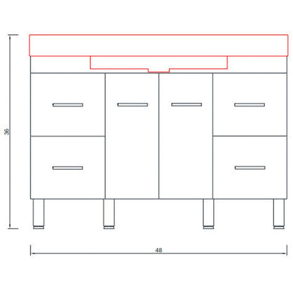 Alya Bath Ripley 48" Single White Modern Freestanding  Bathroom Vanity With Integrated Acrylic Top, Acrylic Sink and Wall Mounted Mirror