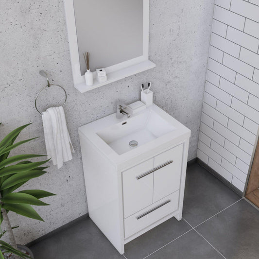 Alya Bath Sortino 24" Single White Modern Freestanding  Bathroom Vanity With Acrylic Top and Integrated Sink - AB-MD624-W+AB-MOB24-Sink
