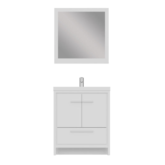 Alya Bath Sortino 30" Single White Modern Freestanding  Bathroom Vanity With Acrylic Top and Integrated Sink - AB-MD630-W