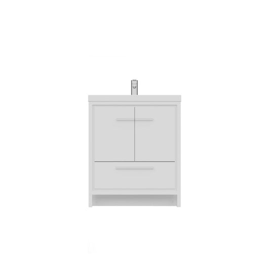 Alya Bath Sortino 30" Single White Modern Freestanding  Bathroom Vanity With Acrylic Top and Integrated Sink - AB-MD630-W