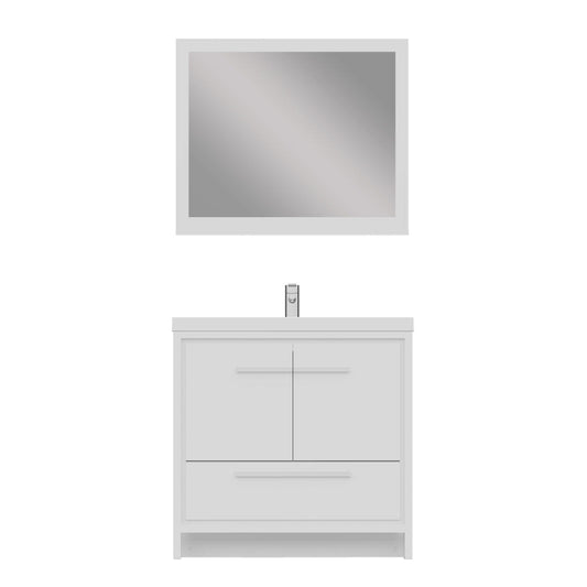 Alya Bath Sortino 36" Single White Modern Freestanding  Bathroom Vanity With Acrylic Top and Integrated Sink - AB-MD636-W