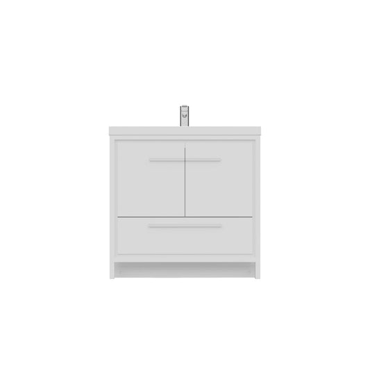 Alya Bath Sortino 36" Single White Modern Freestanding  Bathroom Vanity With Acrylic Top and Integrated Sink - AB-MD636-W