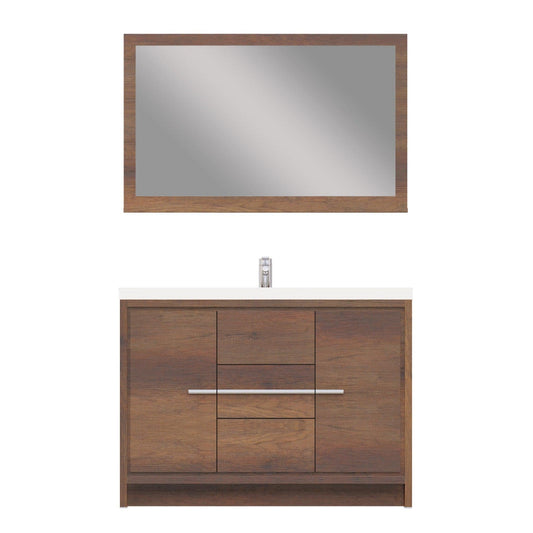 Alya Bath Sortino 48" Single Rosewood  Modern Freestanding  Bathroom Vanity With Acrylic Top and Integrated Sink - AB-MD648-RW
